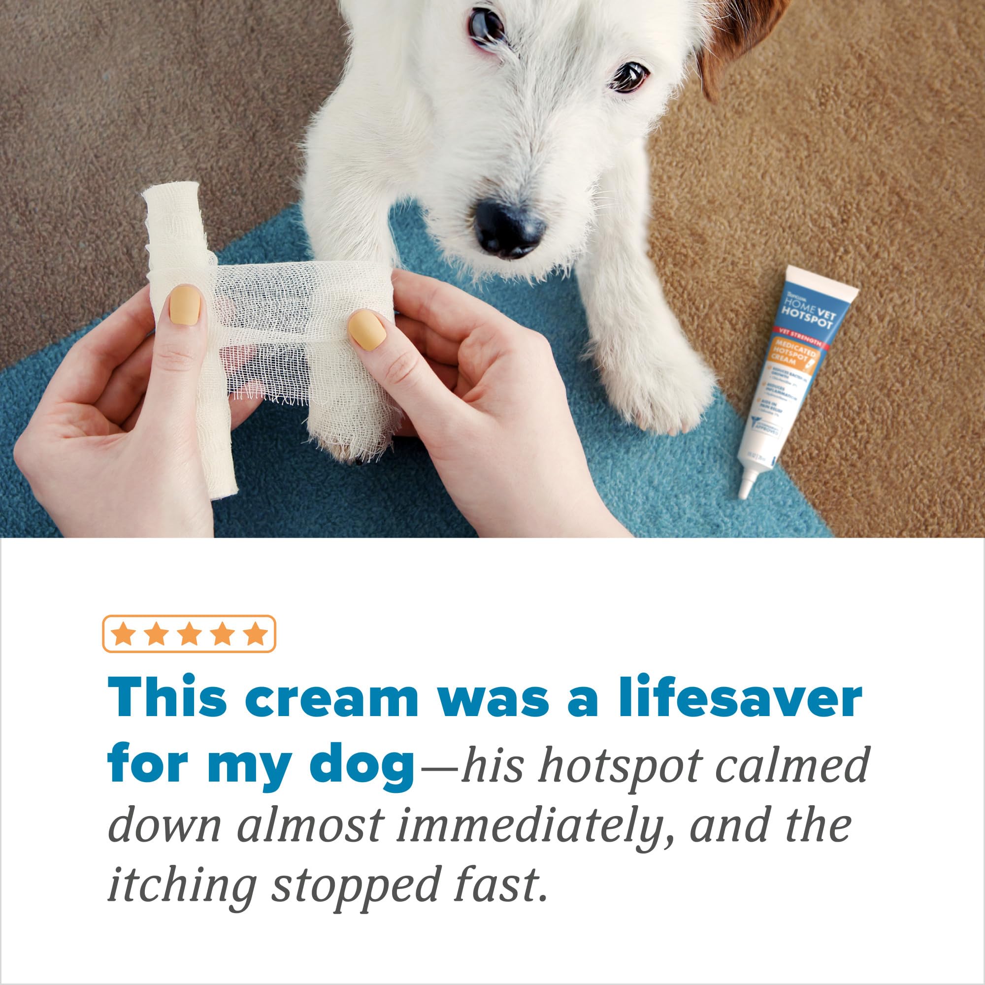 TropiClean HomeVet Medicated Cream USA Made label emphasizing domestic production.