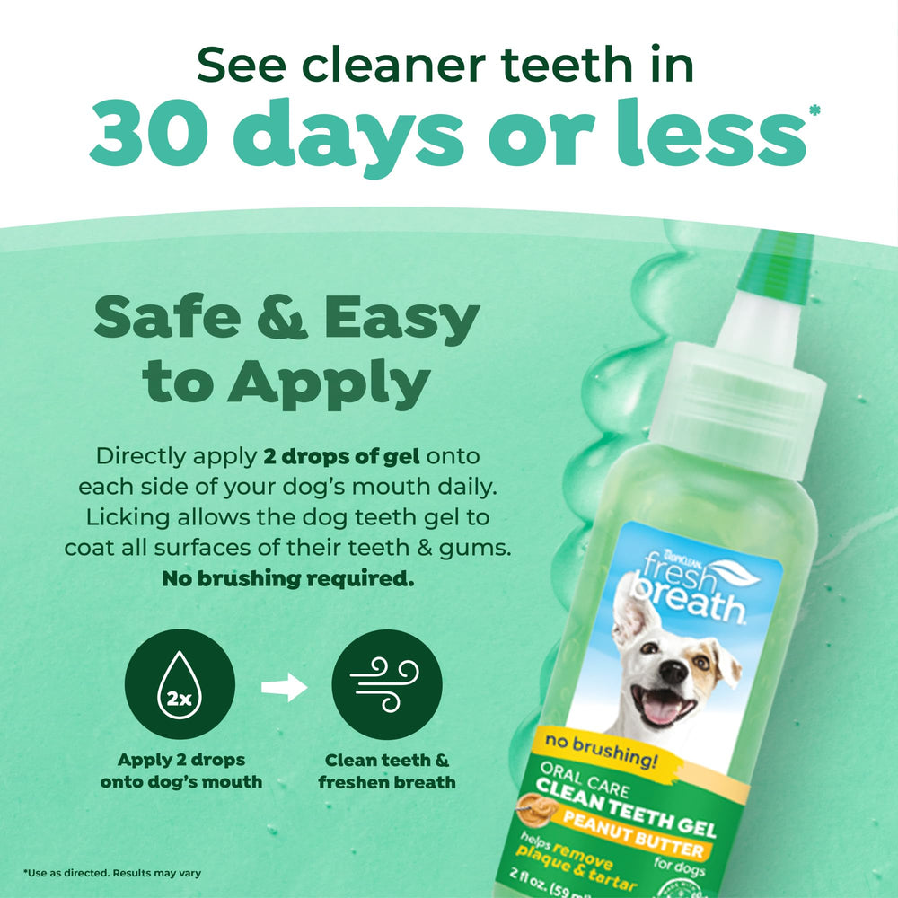 TropiClean No-Brushing Needed toothpaste demonstrates mess-free oral care.