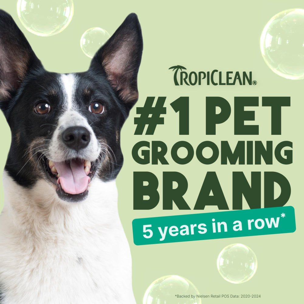 TropiClean Oatmeal dog shampoo Alpha Hydroxy close-up—may support gentle inflammation relief.