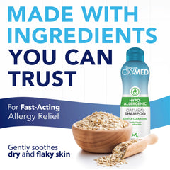 TropiClean OxyMed on-dog-cat care shows soothing coat nourishment.