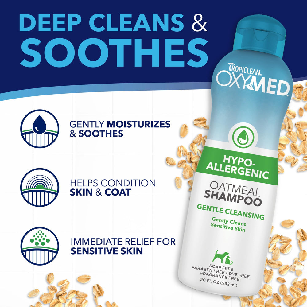 TropiClean OxyMed two-step-relief showcases wash followed by spray compatibility.