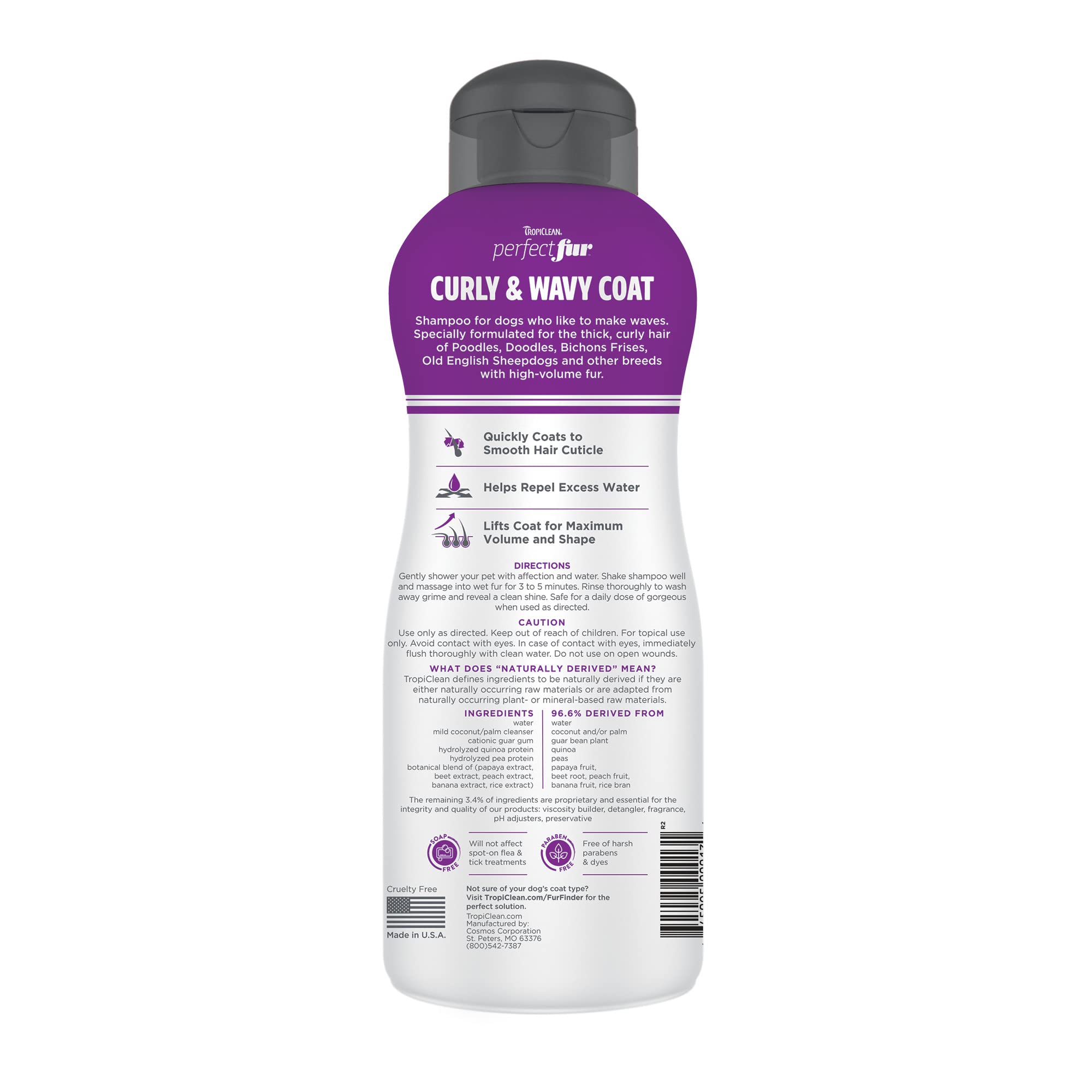 TropiClean Perfect Fur bottle pour captures quick-dry wash for doodles.