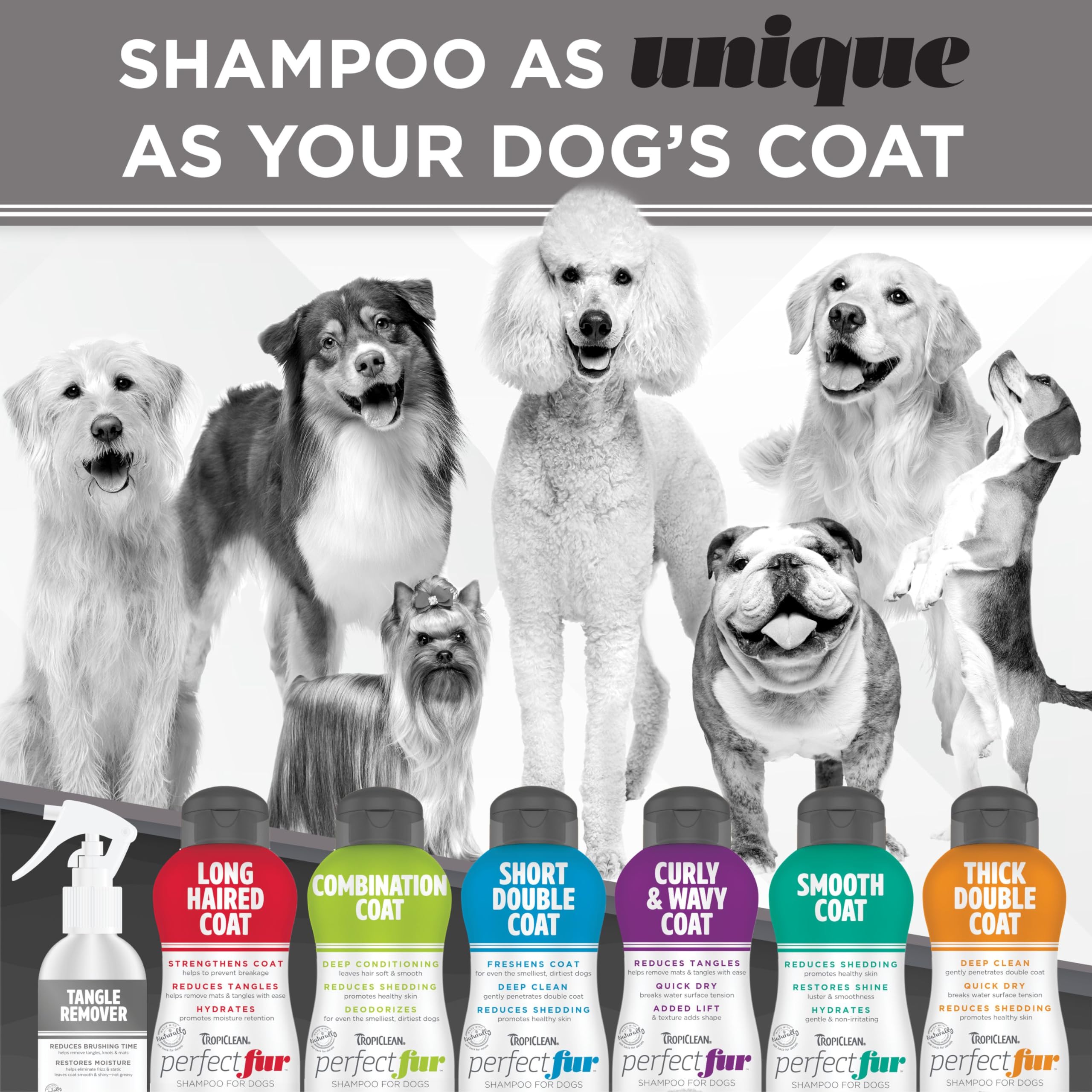 TropiClean Perfect FurDetangler fruit extracts and vitamin B5 support healthy-looking fur.