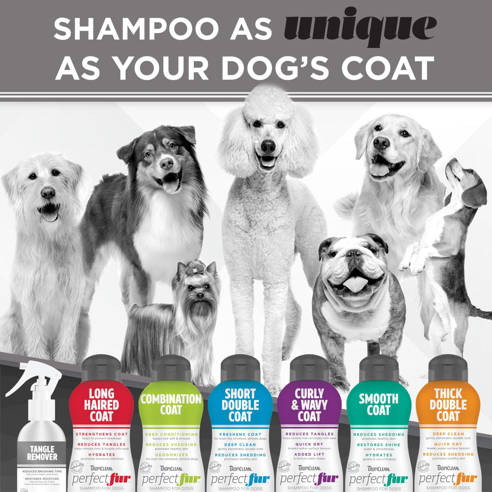 TropiClean Perfect FurDetangler fruit extracts and vitamin B5 support healthy-looking fur.