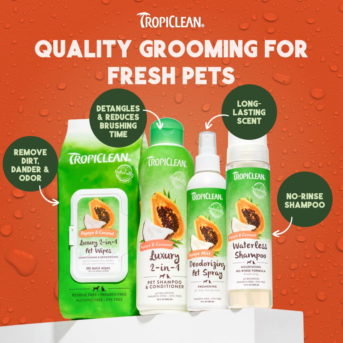 TropiClean pet perfume pairs with wipes for a tropical refresh.