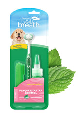 TropiClean Puppy TripleFlex toothbrush cleans teeth and eases brushing, targets plaque.