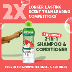 TropiClean Watermelon 2 en 1, fragancia sandía, baño con aroma fresco.