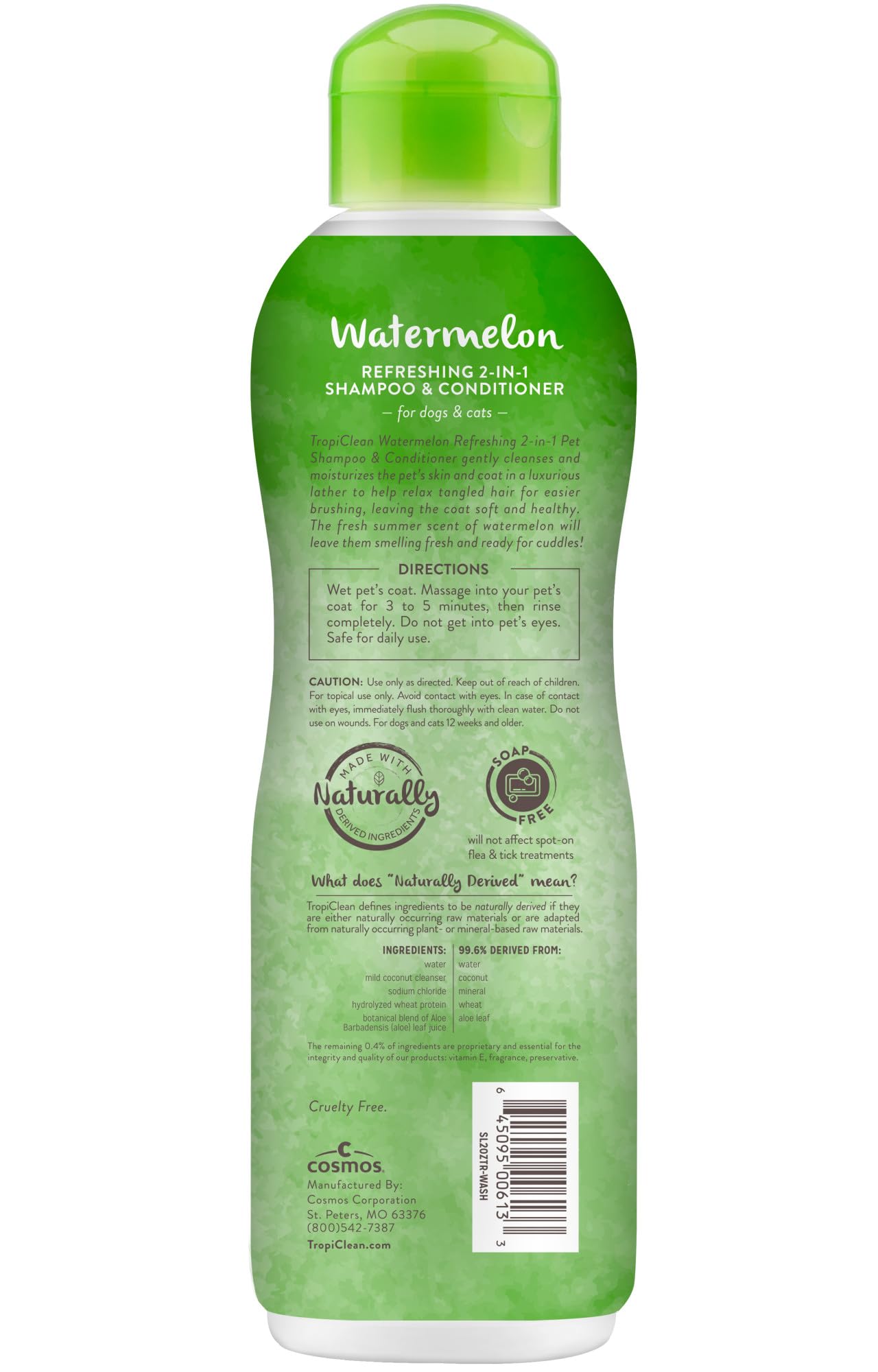TropiClean Watermelon 2 en 1, espuma cremosa, facilita el desenredo.