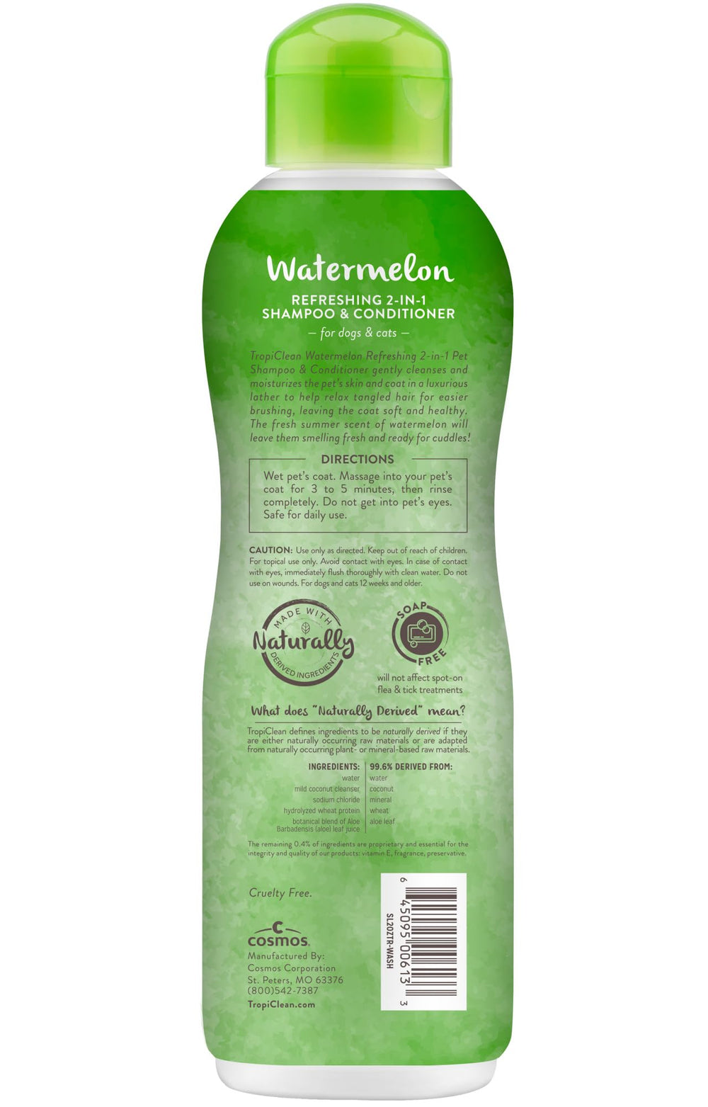 TropiClean Watermelon 2 en 1, espuma cremosa, facilita el desenredo.