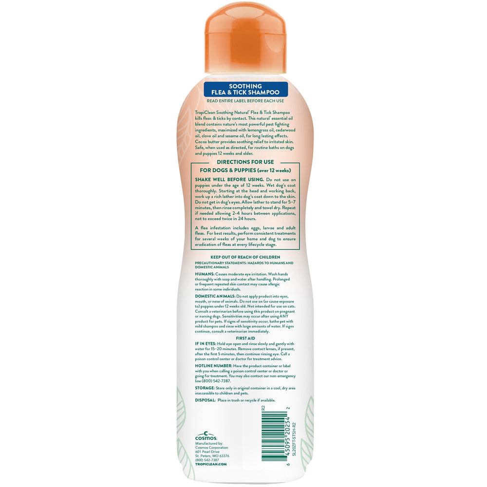 TropiClean Soothing Flea and Tick Shampoo Made in USA on label