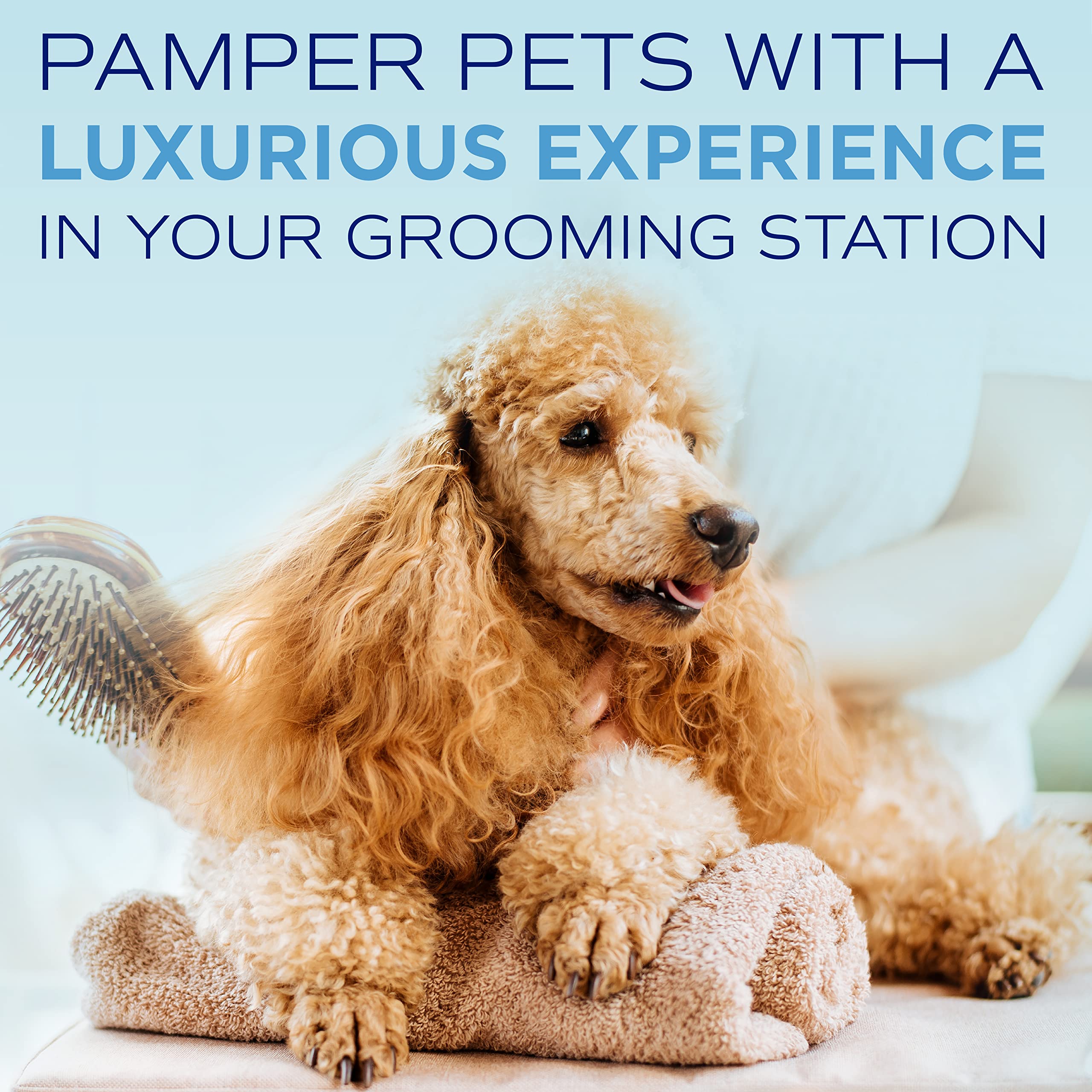 TropiClean SPA dog grooming session showcases premium care with blueberry vanilla scent.