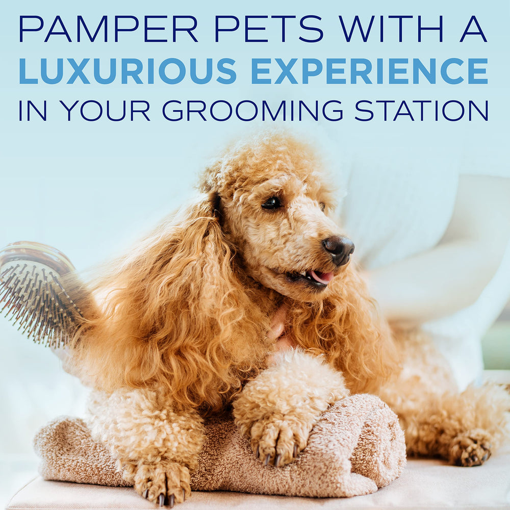 TropiClean SPA dog grooming session showcases premium care with blueberry vanilla scent.