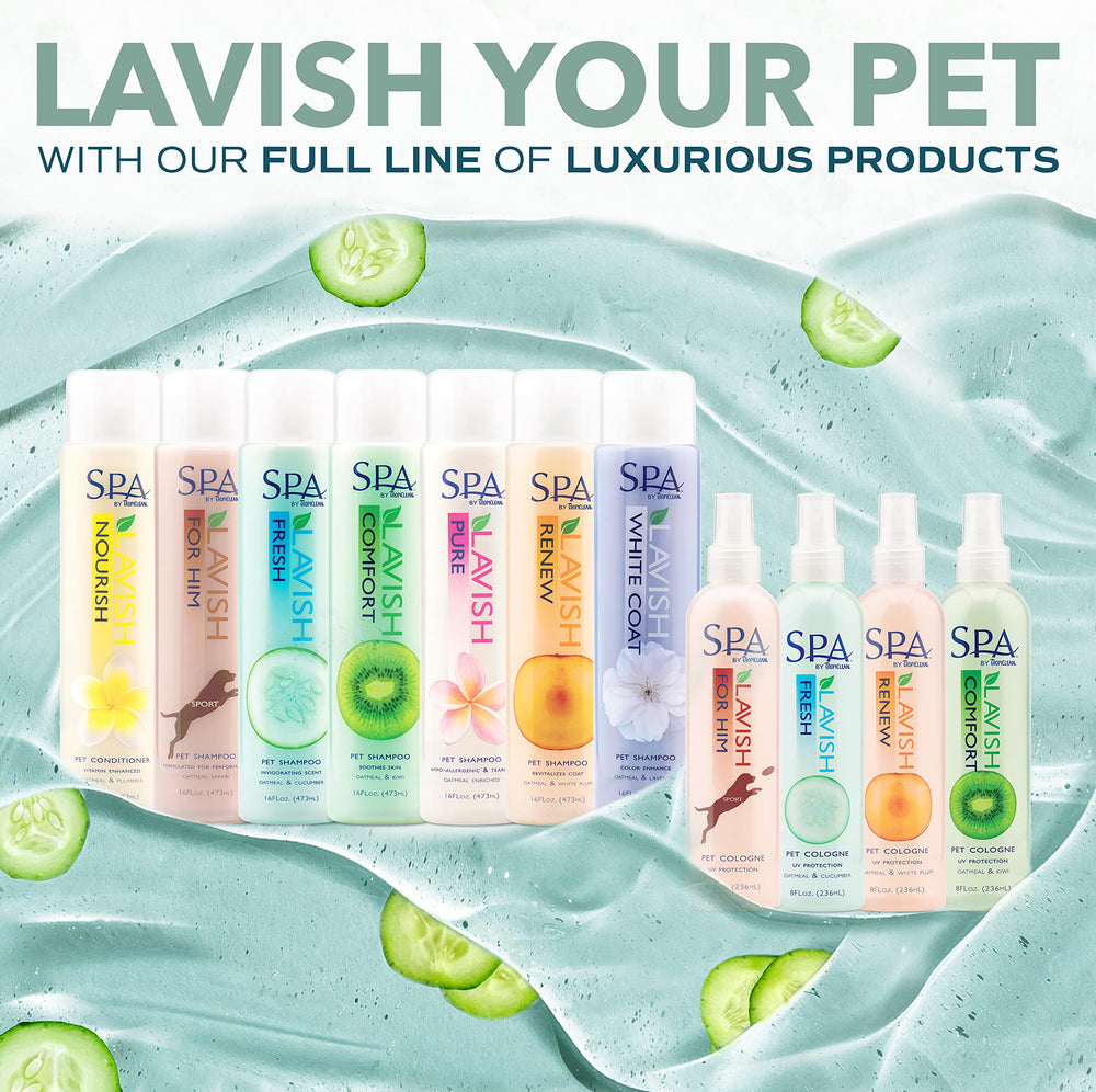 TropiClean SPA Fresh 8oz bottle signals long-lasting fragrance for pets.