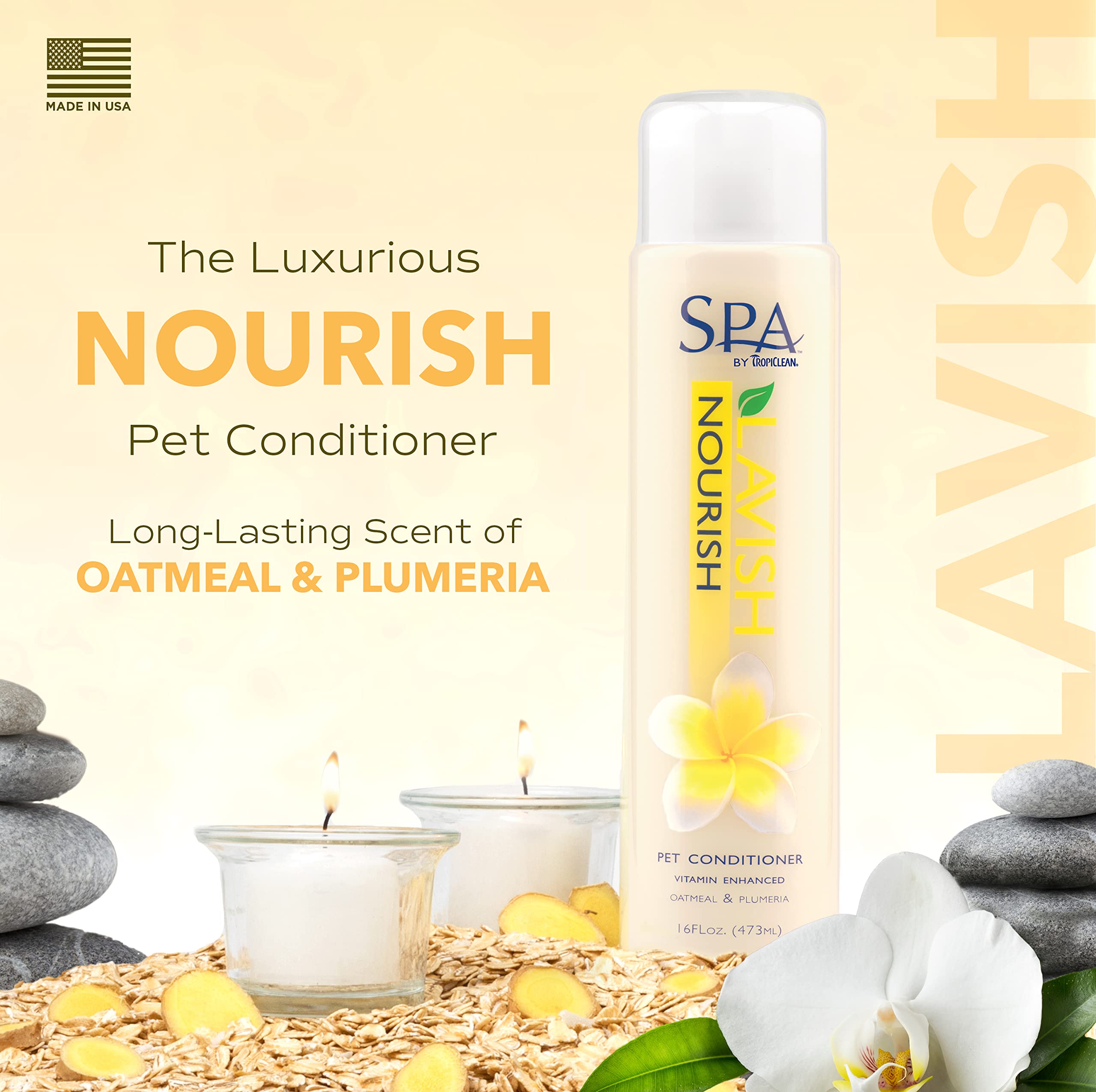 TropiClean SPA Lavish conditioner label closeup highlighting premium ingredients