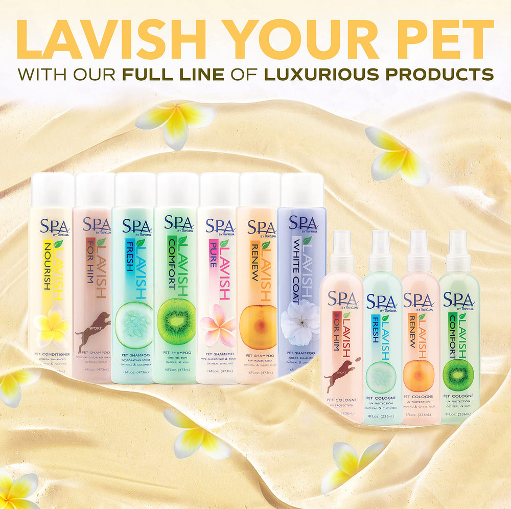 TropiClean SPA Lavish pack-shot emphasizes 16oz USA-made bottle