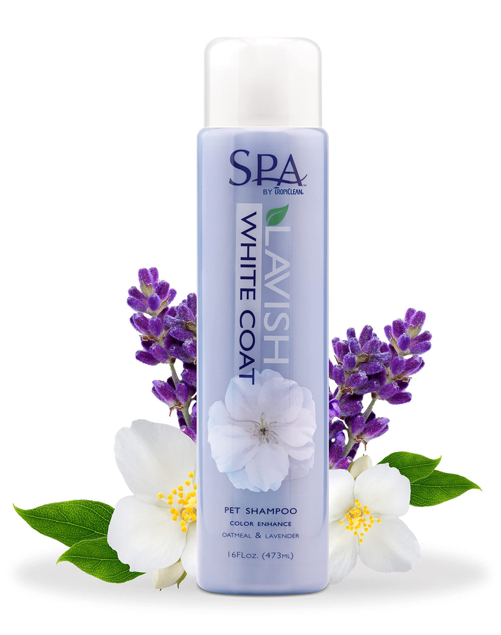 TropiClean SPA Lavish shampoo bottle for pampering bath to brighten coats.