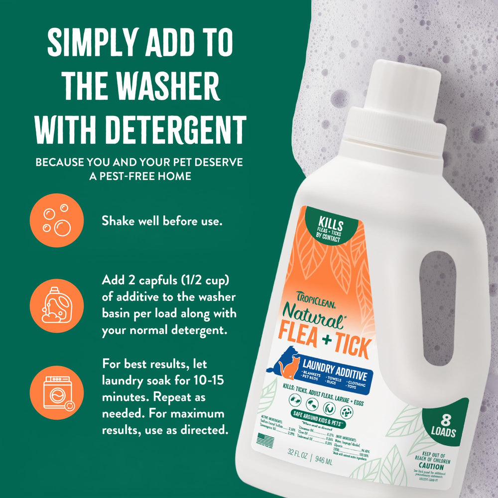 TropiClean wash cycle close-up illustrates easy laundry addition