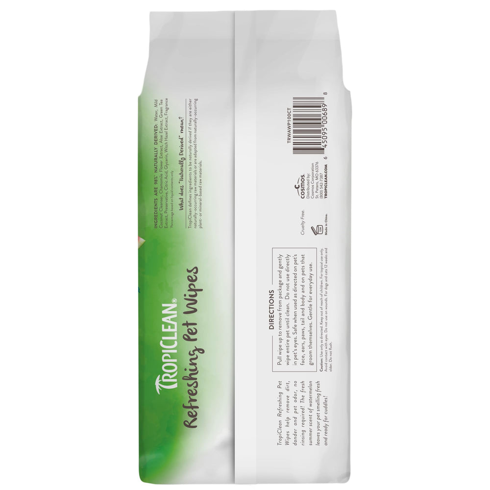 TropiClean Watermelon wipes come in a 100-count tub for extended use.
