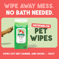 TropiClean Watermelon wipes for on-the-go use, ideal for quick pet spot cleans.