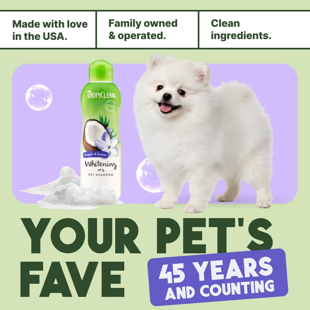 TropiClean whitening dog shampoo made-in-usa quality you can trust.