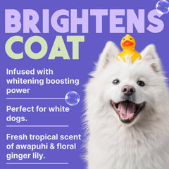 TropiClean whitening dog shampoo vitamin-e-conditioning nourishes skin and coat.