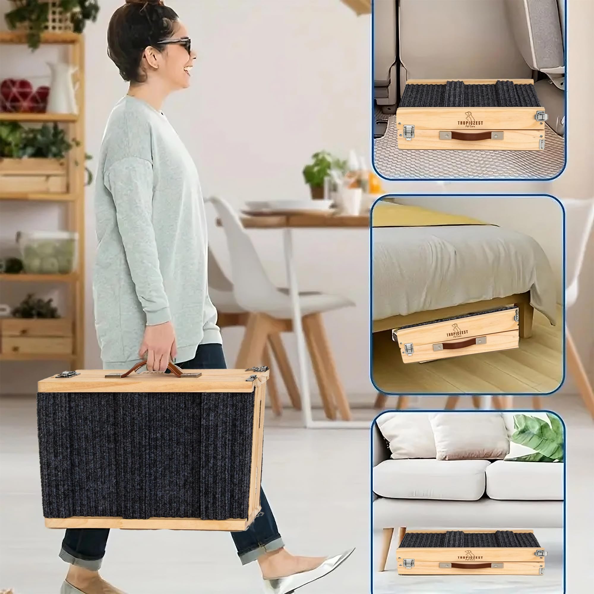 Tropiczest small dog ramp folded for compact storage in small spaces