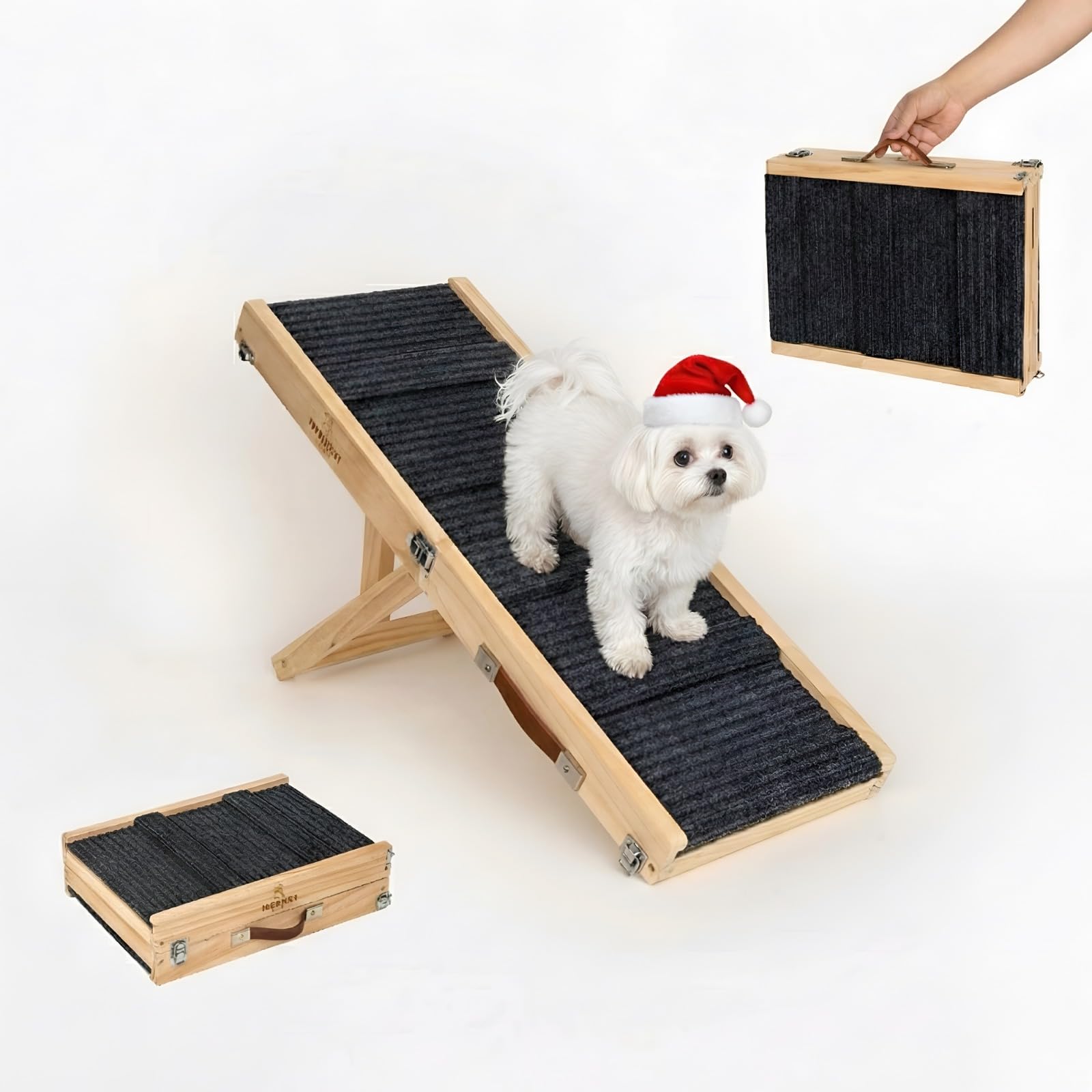 Tropiczest small dog ramp folded with leather handle for easy transport