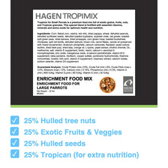 Tropimix small-parrots granules closeup highlighting nutrient-dense formula