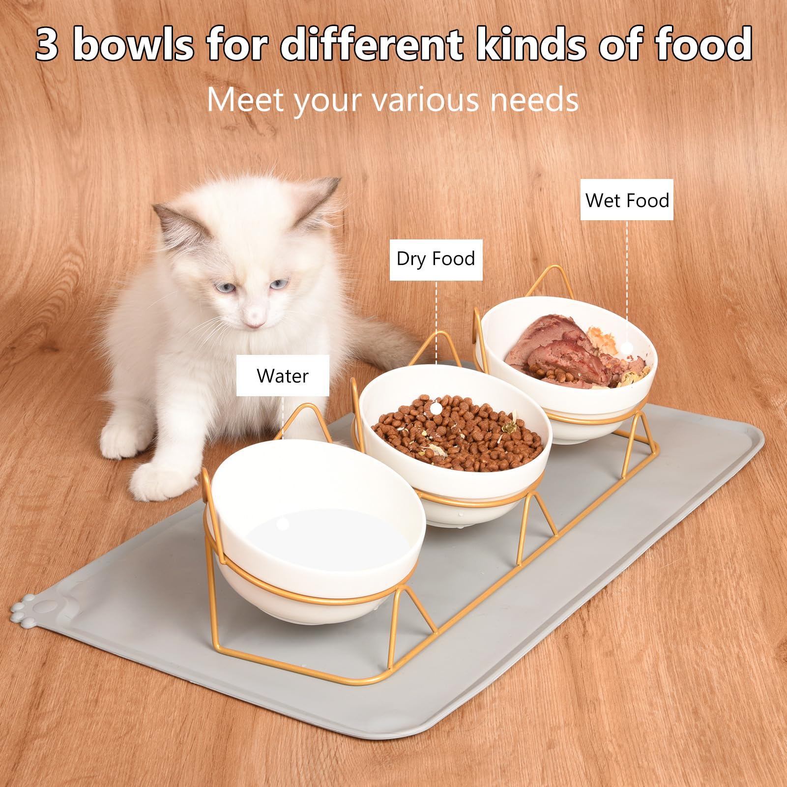 Trosetry silicone pet food mat catches spills for quick cleanup.