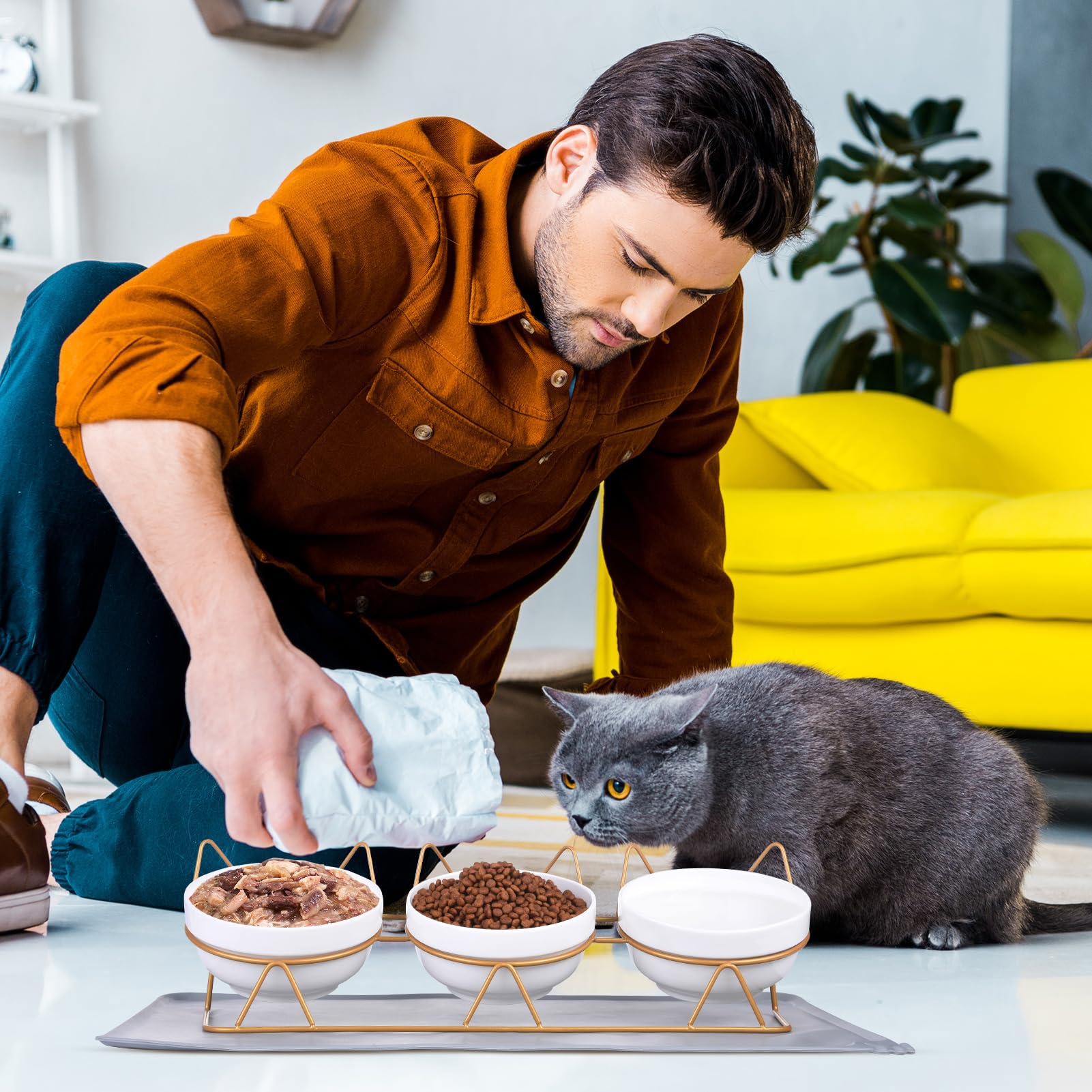 Trosetry sturdy ceramic-iron stand with cat ears design for easy maintenance.