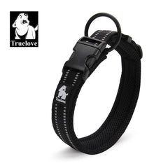 TRUE LOVE reflective collar glows at night for improved visibility.