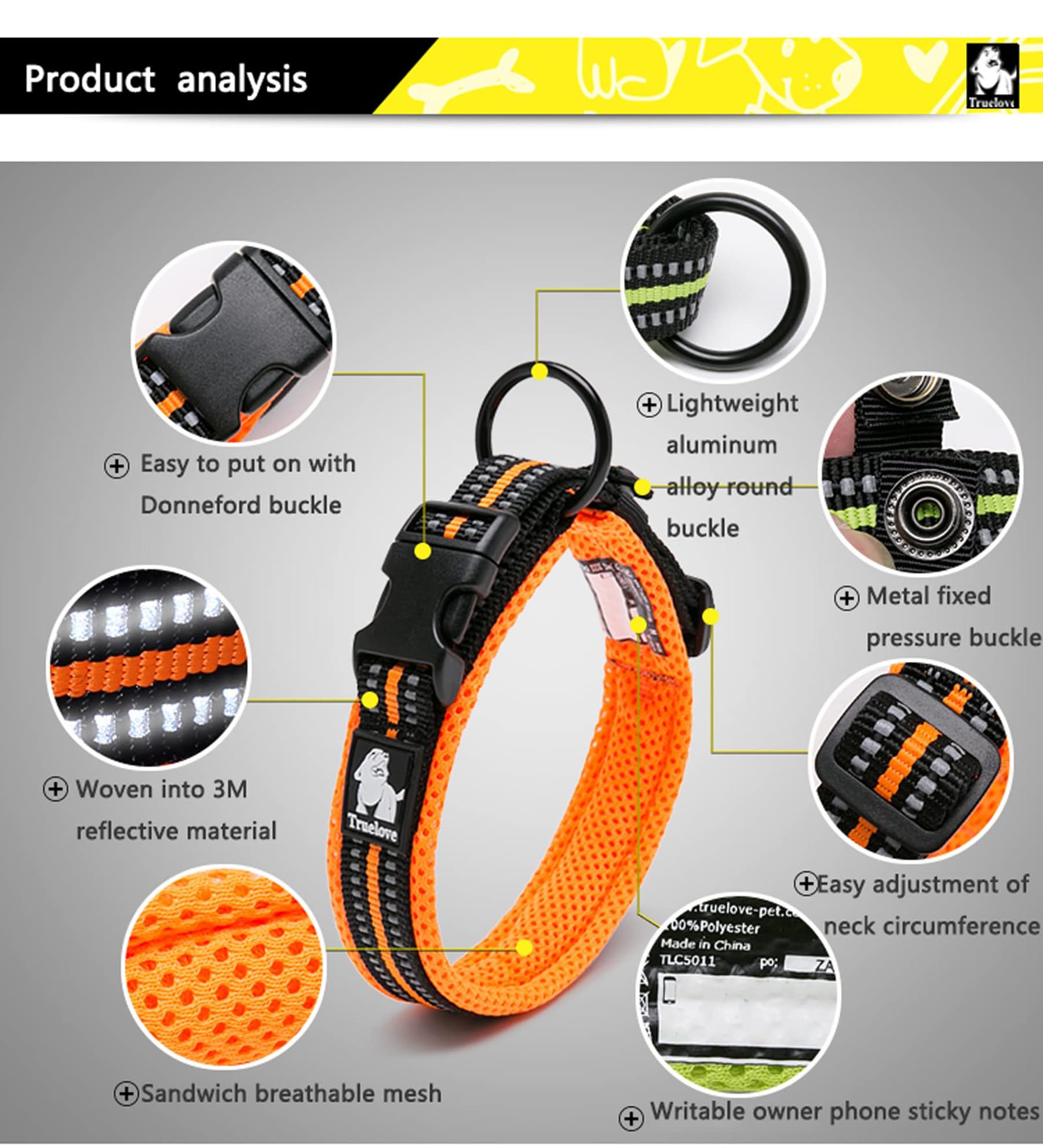 TRUE LOVE nylon webbing collar in black, durable daily-wear comfort.