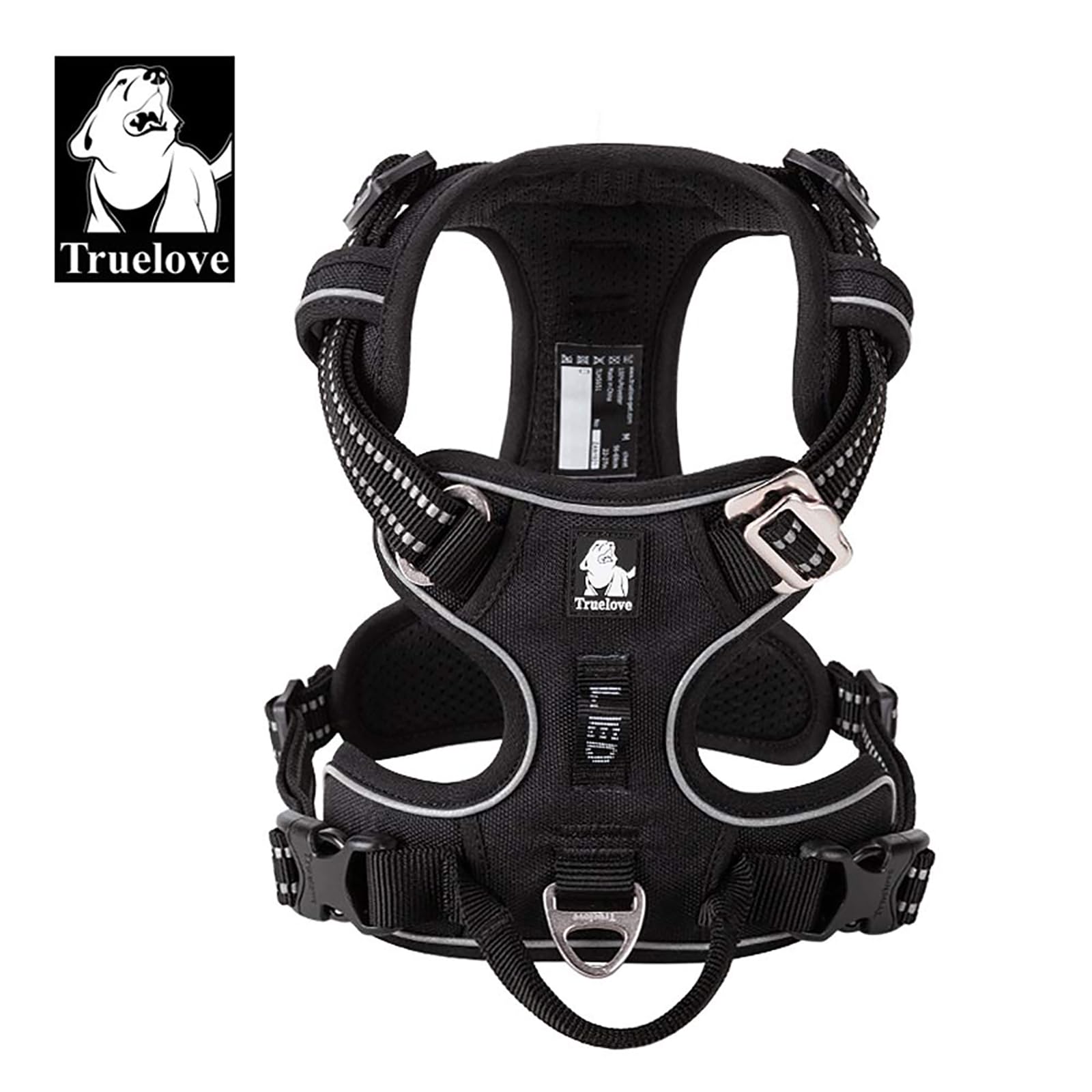 TRUE LOVE TLH56512 XL Black dog harness back view highlighting the handle and fit