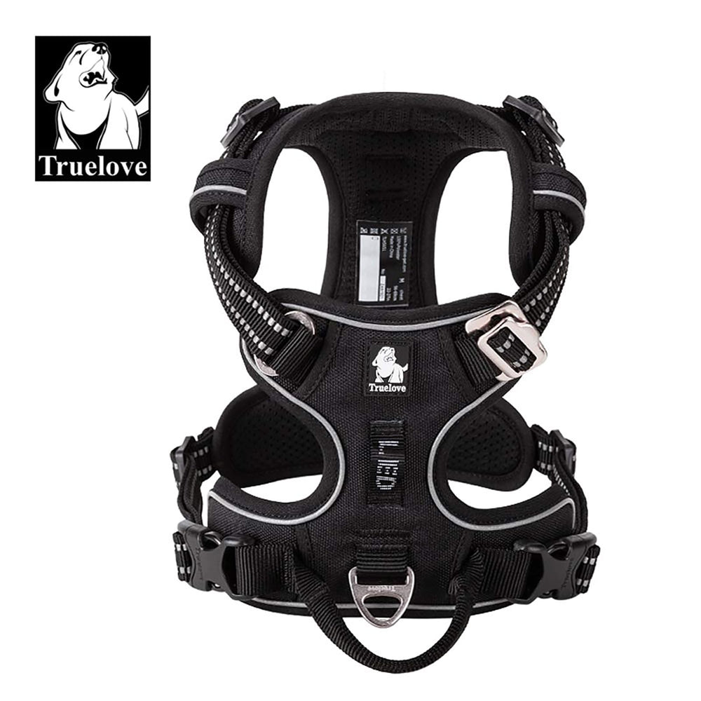 TRUE LOVE TLH56512 XL Black dog harness back view highlighting the handle and fit