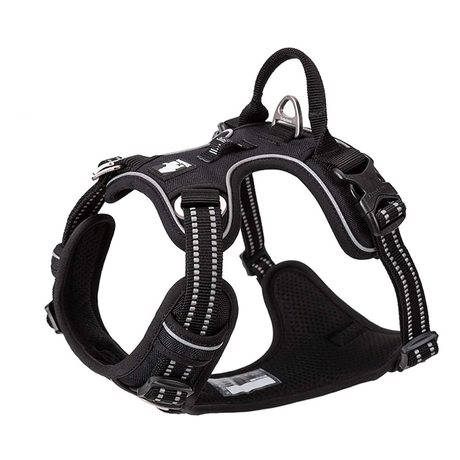 TRUE LOVE TLH56512 XL Black dog harness front view with reflective trim for visibility