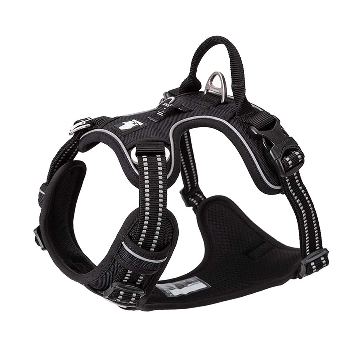 TRUE LOVE TLH56512 XL Black dog harness front view with reflective trim for visibility