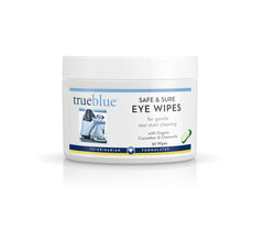 TrueBlue cucumber-chamomile eye wipes packaging for convenient dog eye care on the go.