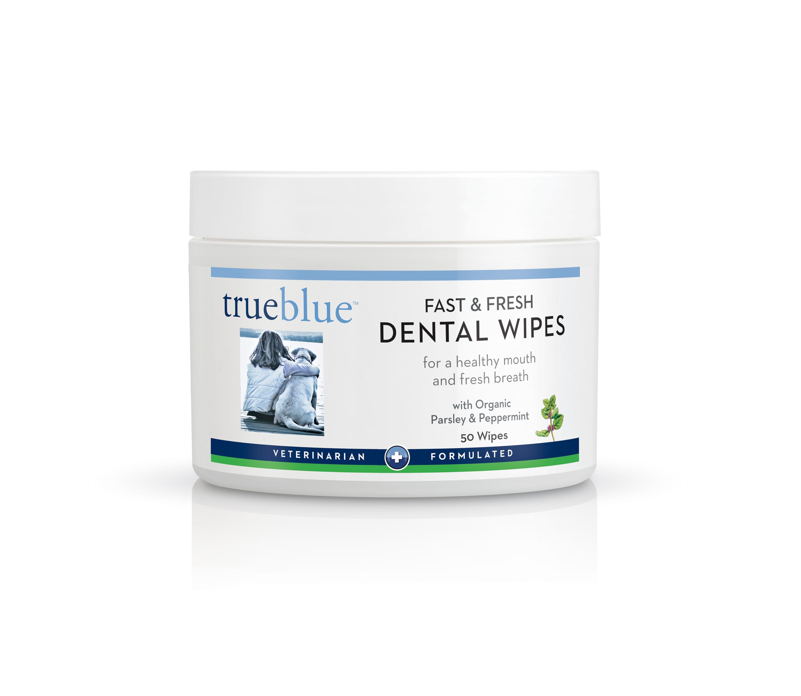 TrueBlue Parsley & Peppermint wipes pack for convenient at-home dental care.