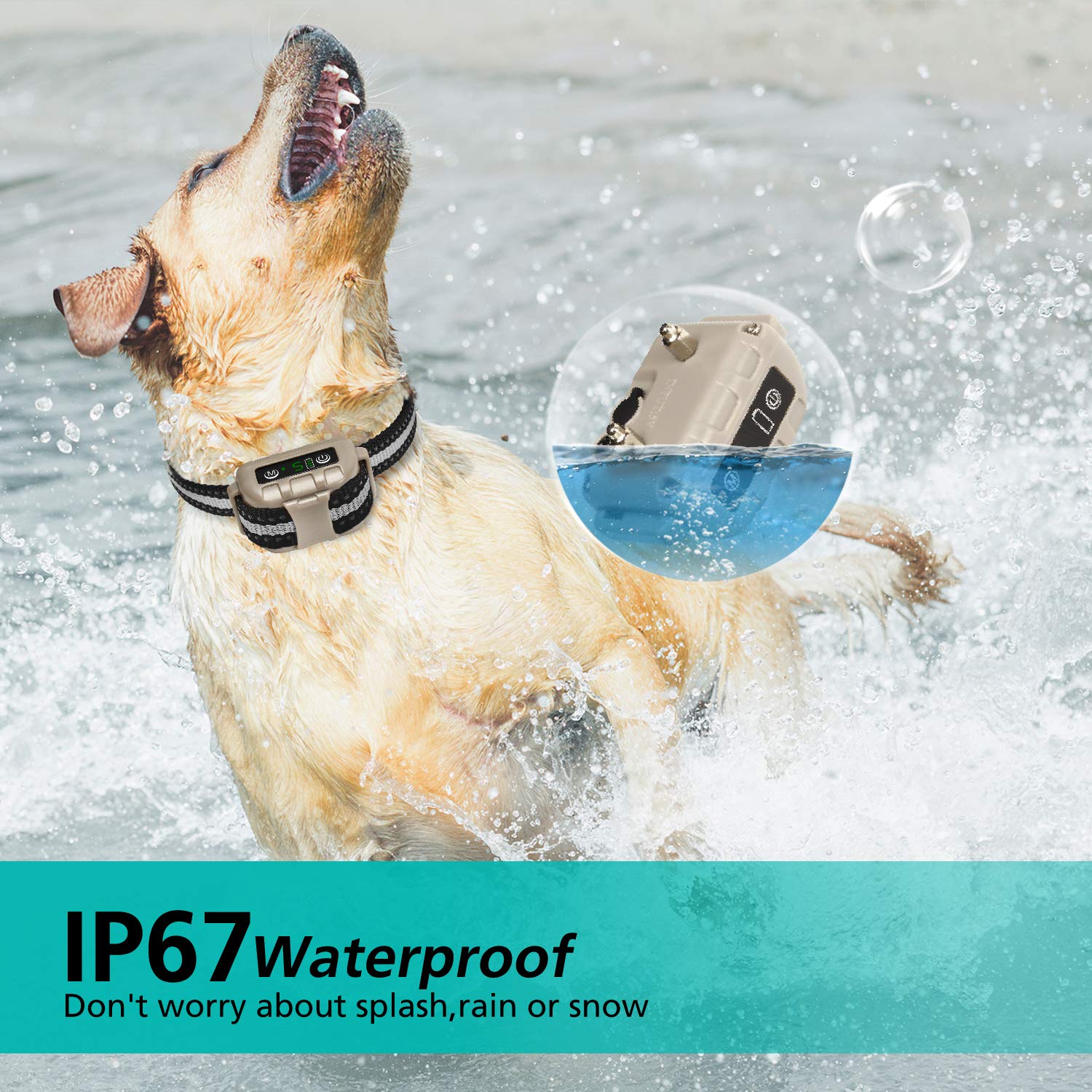 Trulrox bark collar IP67 waterproof rating for reliable outdoor use during rain or splashes.