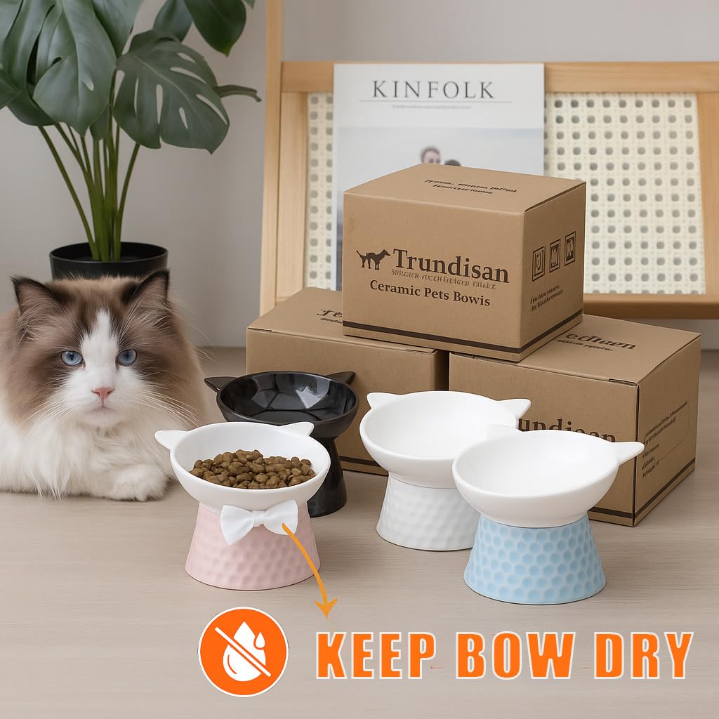 TRUNDISAN two-pack elevated cat bowls for multi-cat households.