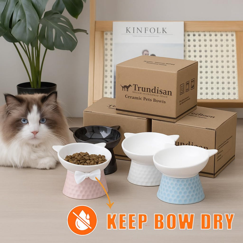 TRUNDISAN two-pack elevated cat bowls for multi-cat households.