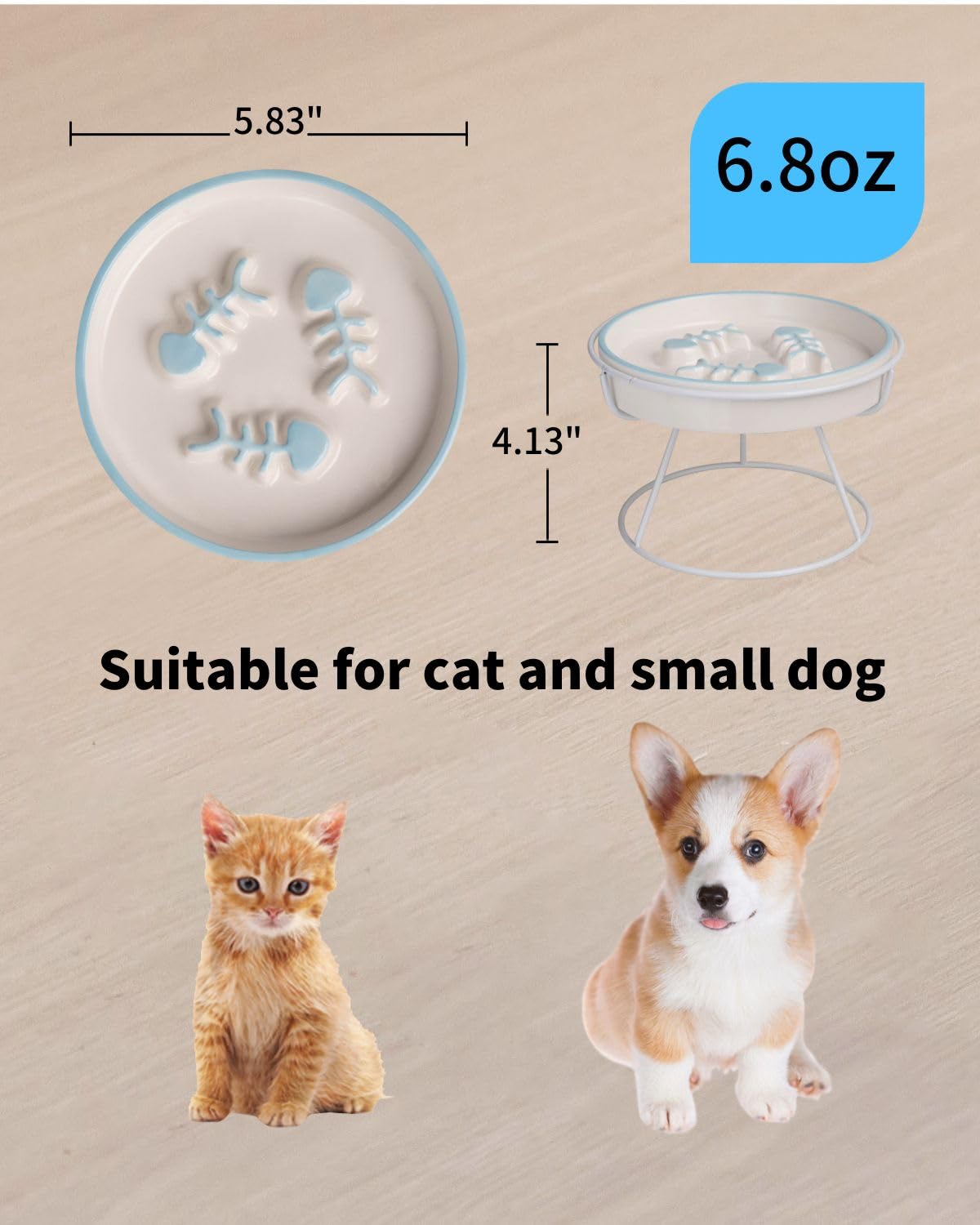 TRUNDISAN ceramic cat slow feeder with fish-bone design slows feeding pace.