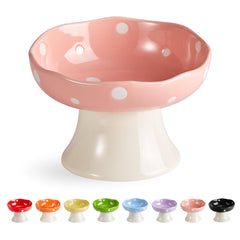 TRUNDISAN mushroom pink ceramic raised bowl promotes ergonomic feeding posture.