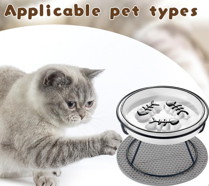 TRUNDISAN raised cat bowl anti-slip base minimizes mess and wet-food splashes.