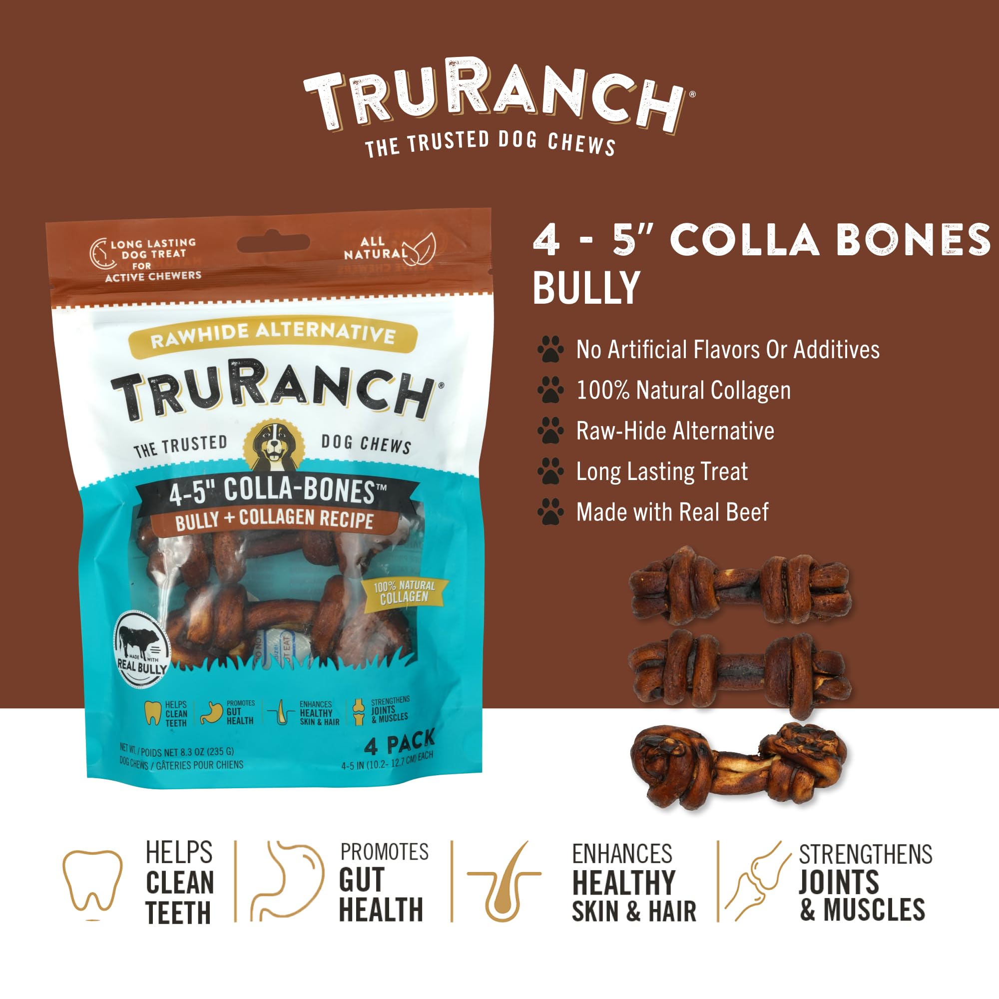 TRURANCH collagen-dog-bones-texture-closeup highlights chew-friendly texture