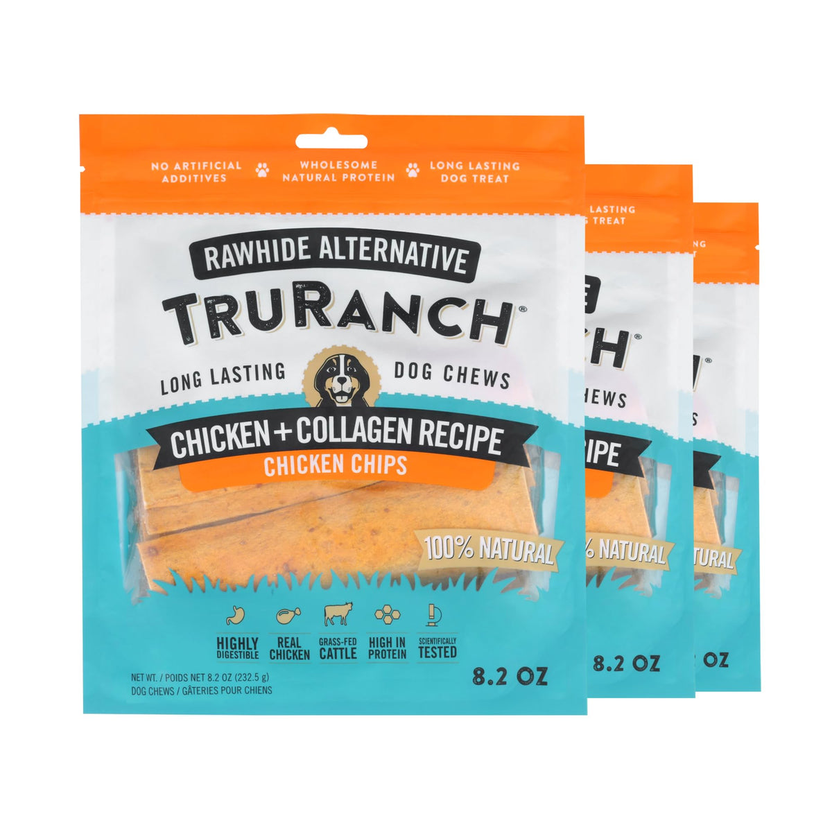 TRURANCH collagen dog chips hero pack for long-lasting chew and flavor.
