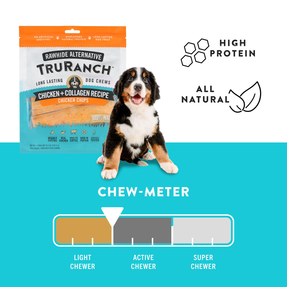 TRURANCH collagen dog chips rawhide-free option for sensitive stomachs.
