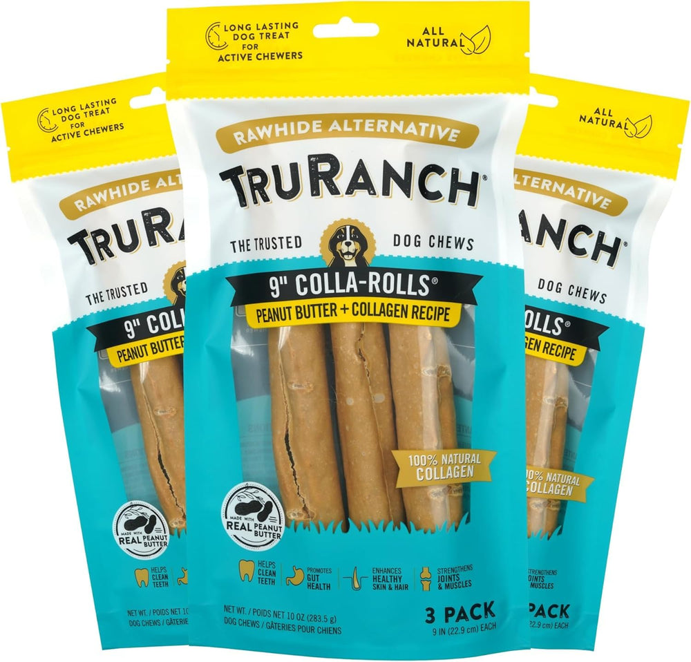 TRURANCH Collagen Rolls 9inch dog chew, durable long-lasting treat for joints and dental health