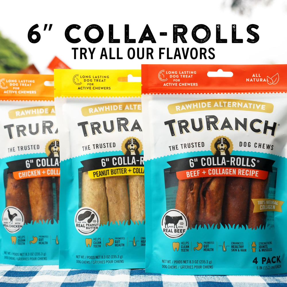 Prepared for daily chewing, TRURANCH collagen rolls support coat and skin health.