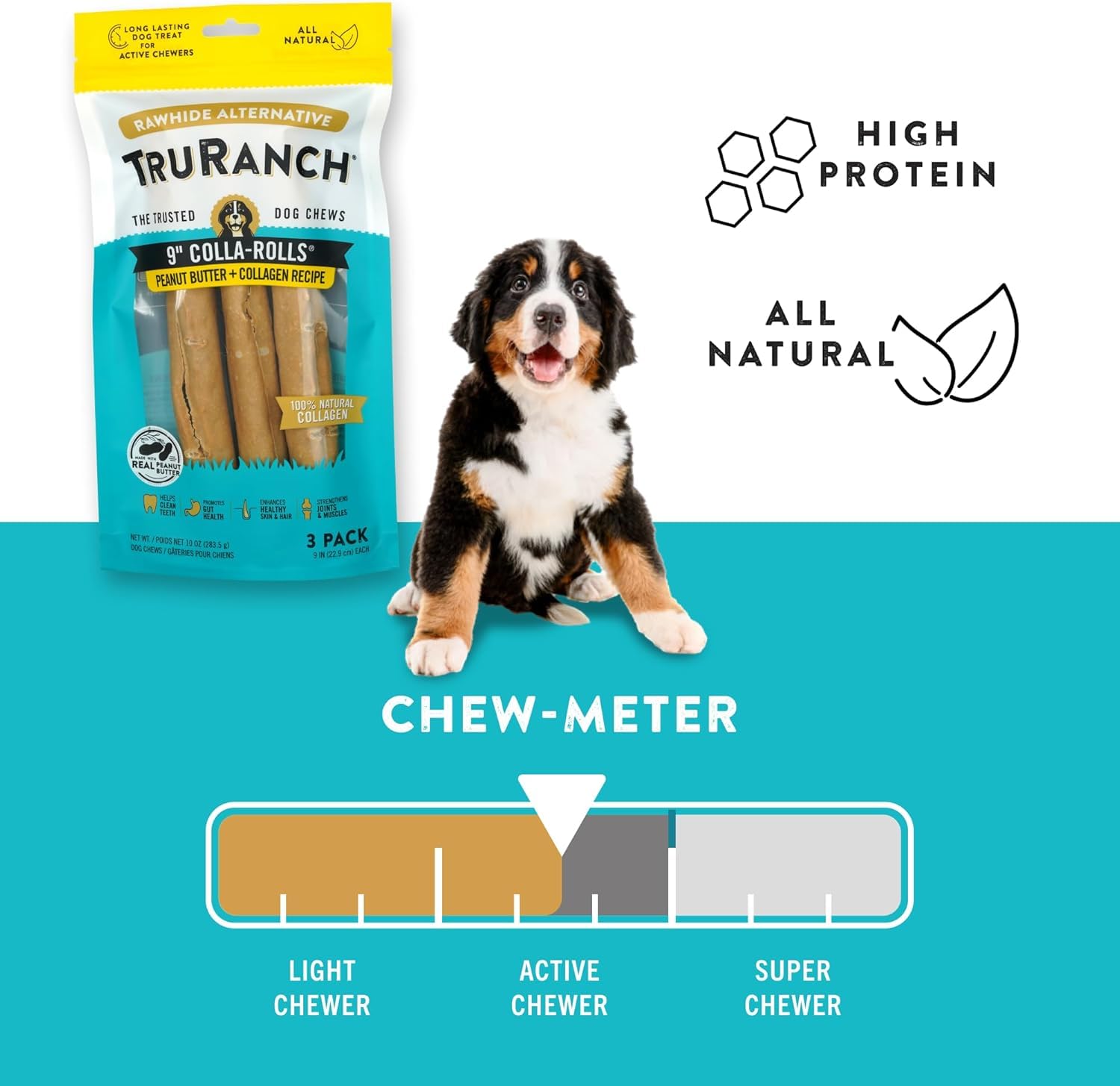 TRURANCH dairy-soy-corn-free label closeup, allergy-friendly treat for dogs with sensitivities